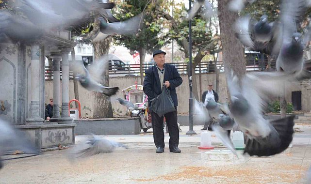 Bayramda eşini dostunu bıraktı, beslediği kuşlara koştu