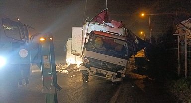 Büyükçekmece'de 8 ton hamsi taşıyan kamyon takla attı: O anlar kamerada