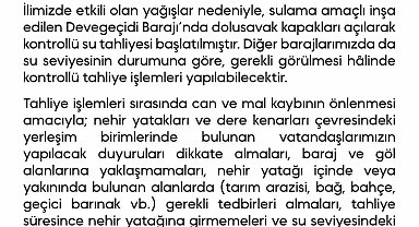Devegeçidi Barajı'nda su tahliyesine başlandı