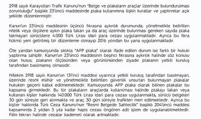 EGM'den "'APP plaka" açıklaması: Resmi mühür ve güvenlik unsurları bulunmayan plakaları kullananlara 140 bin lira ceza uygulanacak