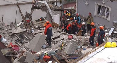 Fatih'te çöken binada enkaz altında kalanları kurtarma çalışmasına köpeklerde katıldı