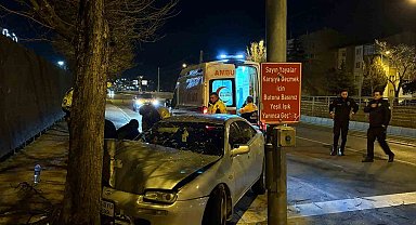 Kaldırıma çıkan otomobil ağaca çarptı: 2 yaralı