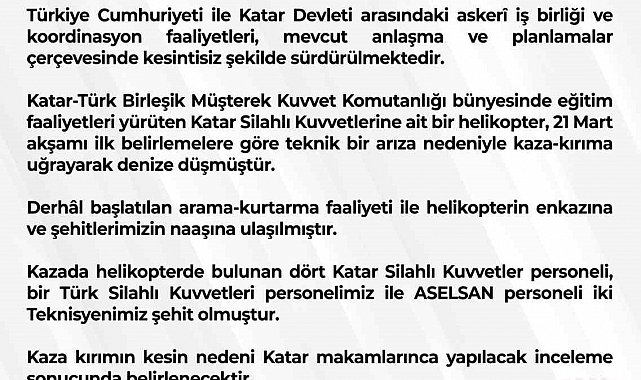 Katar'da askeri helikopter kazası: 3 Türk personel şehit