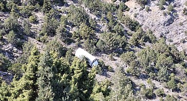 Kemaliye'de freni patlayan kamyon uçuruma yuvarlandı