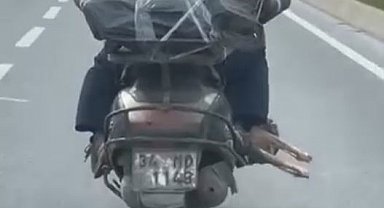 Motorcu ayağının altında et taşıdı