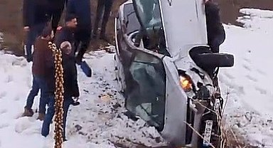 Şarampole uçan araçtaki sürücü burnu bile kanamadan kurtuldu