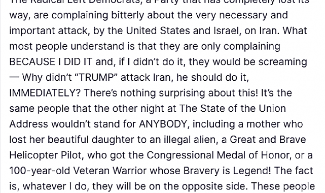 Trump'tan Demokratlara İran tepkisi: "Ne yaparsam yapayım karşısında olacaklar"