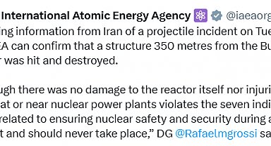UAEA, İran'daki Buşehr Nükleer Santrali reaktörünün yakınına füze isabet ettiğini doğruladı