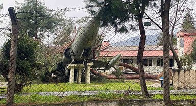 Üzerine ağaç düşen uçak zarar gördü