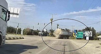 Yakıt yüklü tankerin portakal bahçesine uçtuğu anlar araç kamerasında