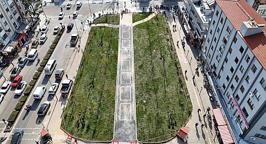 Yıkılan işhanı alanında çevre düzenlemesi tamamlandı