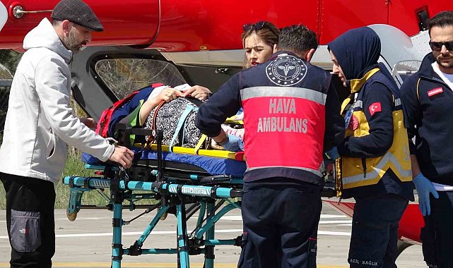 5 metre yükseklikten düşen kadının imdadına ambulans helikopter yetişti