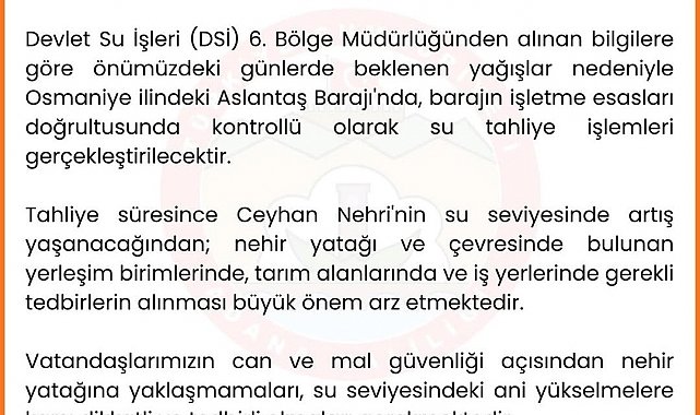 Adana Valiliğinden taşkın uyarısı