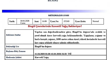 Bingöl için kuvvetli yağış uyarısı