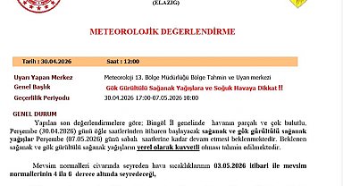 Bingöl için sağanak yağış uyarısı