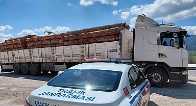 Bolu'da fazla tonajlı tomruk taşıyan kamyon sürücüsüne para cezası kesildi