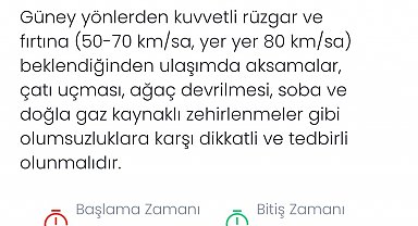 Denizli için kuvvetli rüzgar ve fırtına uyarısı