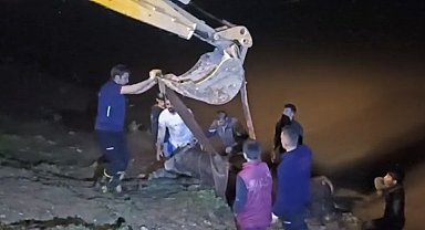 Dicle Nehri'ne düşen ineği itfaiye iş makinesiyle kurtardı