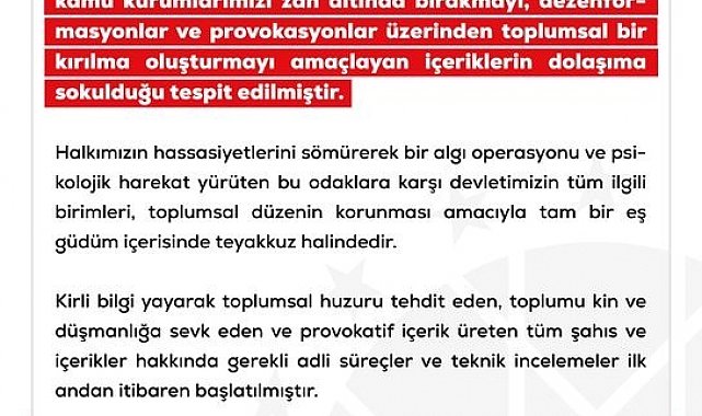 DMM: "Vatandaşlarımızın resmi açıklamaları esas alması kritik önem arz etmektedir"