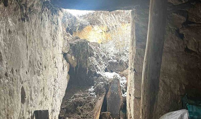 Kar nedeniyle ev ve ahır çöktü