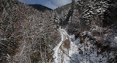 Karabük'ün beyaza bürünen yüksek kesimleri dronla görüntülendi