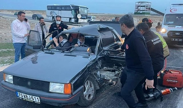 Kaza sonrası araçta sıkışan karı kocayı itfaiye kurtardı