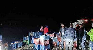 Kazada çevreye dağılan elmaları köy sakinleri topladı