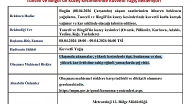 Meteoroloji'den Tunceli ve Bingöl için kuvvetli yağış uyarısı