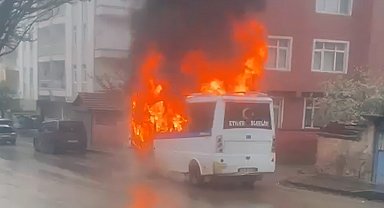 Park halindeki yolcu minibüsü alev topuna döndü