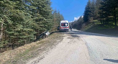 Sürücüsünün direksiyon hâkimiyetini kaybettiği otomobil ormanlık alana savruldu
