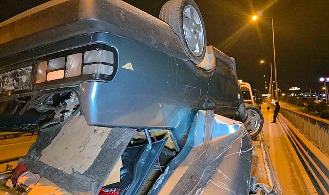 Takla atan otomobilden burunları bile kanamadan çıktılar