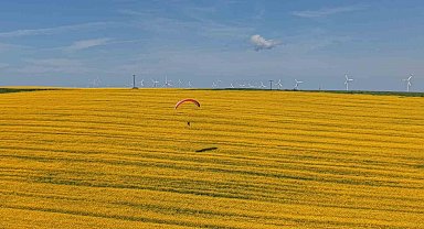Tekirdağ'da sarı şölen: Paramotorlar sarı tarlaları gezdi