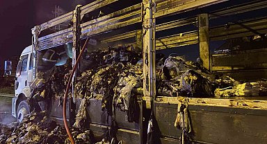 TEM otoyolunda tekstil yüklü kamyon alev aldı