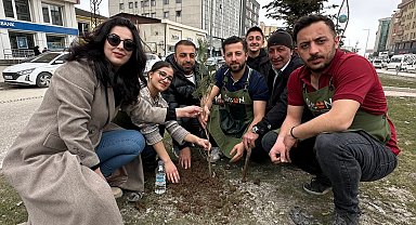 Yüksekovalı girişimci kadın çevreye dikkat çekmek için fidan dikti