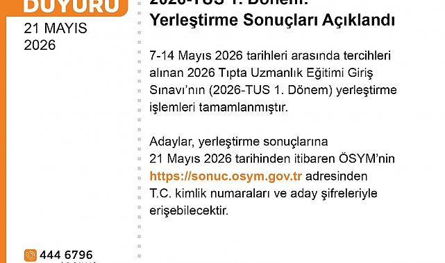 2026-TUS 1. Dönem yerleştirme sonuçları açıklandı