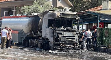 Akaryakıt istasyonunda alev alan tır kullanılamaz hale geldi