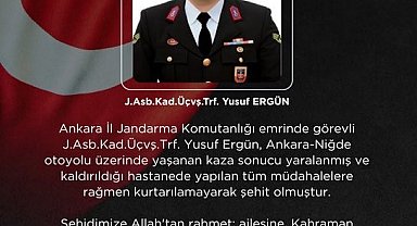 Bakan Çiftçi: "Kazada yaralanan Jandarma Astsubay Üstçavuş Yusuf Ergün şehit oldu"