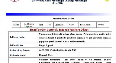 Bingöl için sağanak yağış uyarısı
