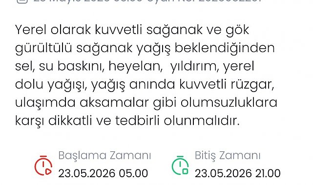 Denizli için kuvvetli sağanak ve gök gürültülü yağış uyarısı
