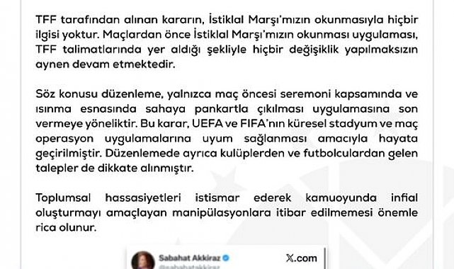 DMM'den maçlarda İstiklal Marşı uygulanması kaldırıldı iddialarına yalanlama