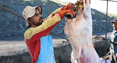 Elazığ'da bayram namazını kılan vatandaşlar kurbanlarını kesti