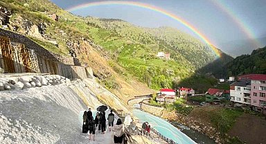 Göksu Travertenleri'nde çift gökkuşağı büyüledi