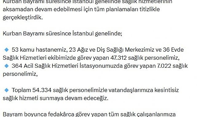 İstanbul'da Kurban Bayramı'nda 54 bin 334 personel görev yapacak