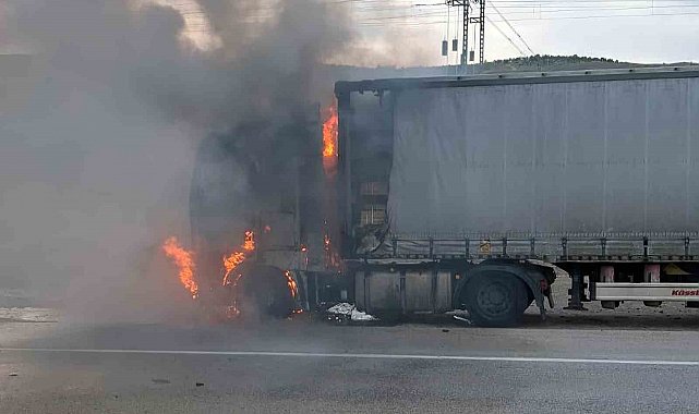 Kereste yüklü tır alev alev yandı