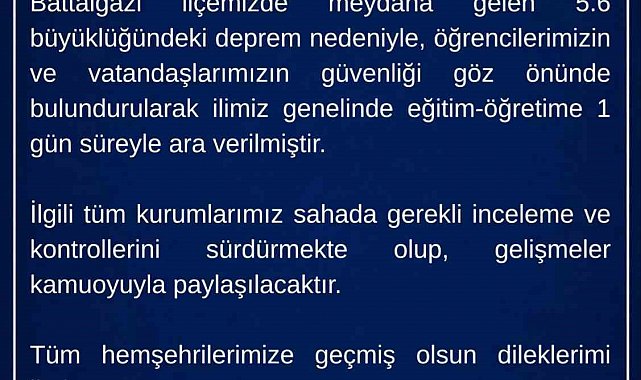 Malatya'da eğitime 1 gün ara verildi