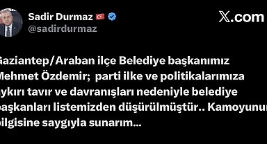 MHP, Araban Belediye Başkanını parti listesinden düşürdü