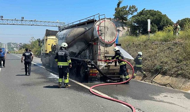 Seyir halindeki beton yüklü kamyon alevlere teslim oldu