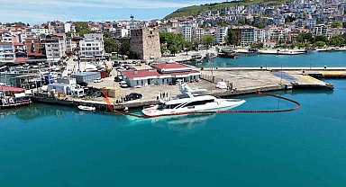 Sinop'ta yarıya kadar suya gömülen milyarlık lüks yat havadan görüntülendi