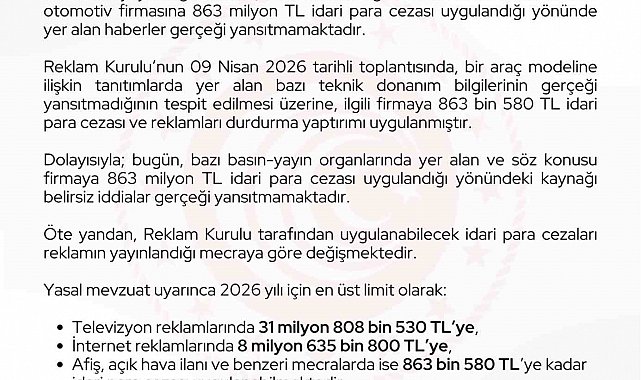 Ticaret Bakanlığı: "Bir otomotiv firmasına 863 milyon lira ceza uygulandığı haberleri gerçeği yansıtmamaktadır"