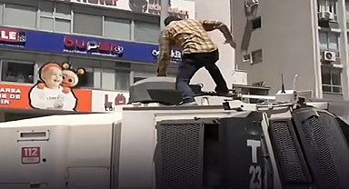 TOMA'nın üstüne çıkıp zarar veren saldırgan tutuklandı